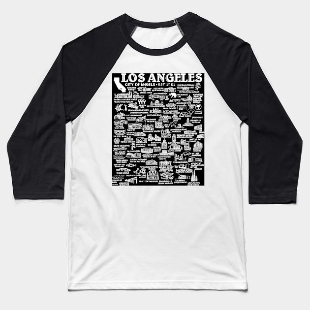 Los Angeles Map Baseball T-Shirt by fiberandgloss